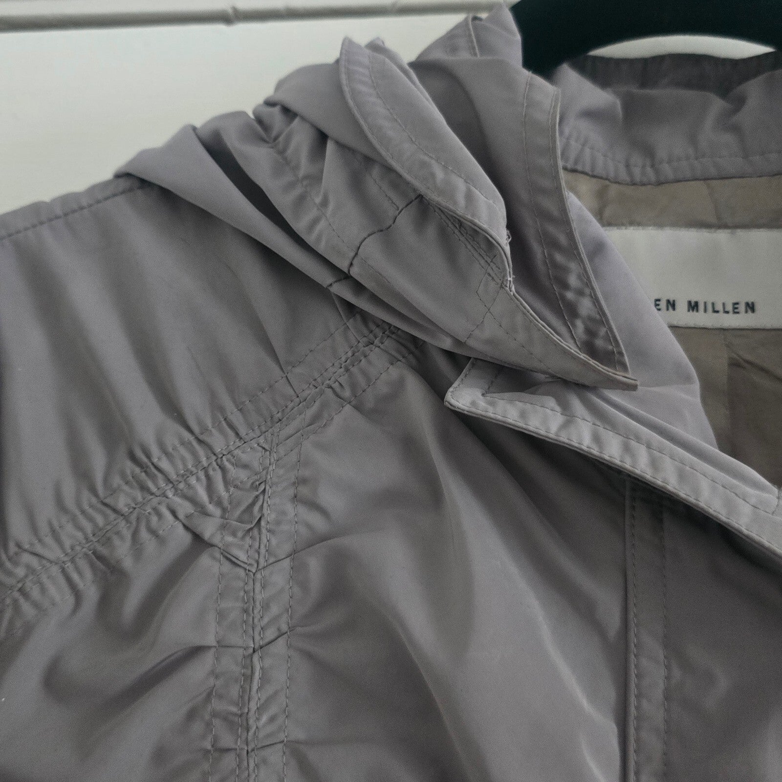 Karen Millen Grey Pale Khaki Hooded Longline Jacket Coat Parka Size 10