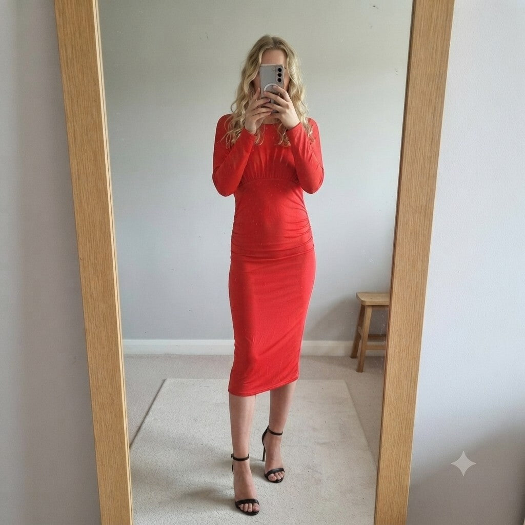 Coast Laurie Jersey Shift Dress Red Size 16, BNWT, ruched jersey stretch
