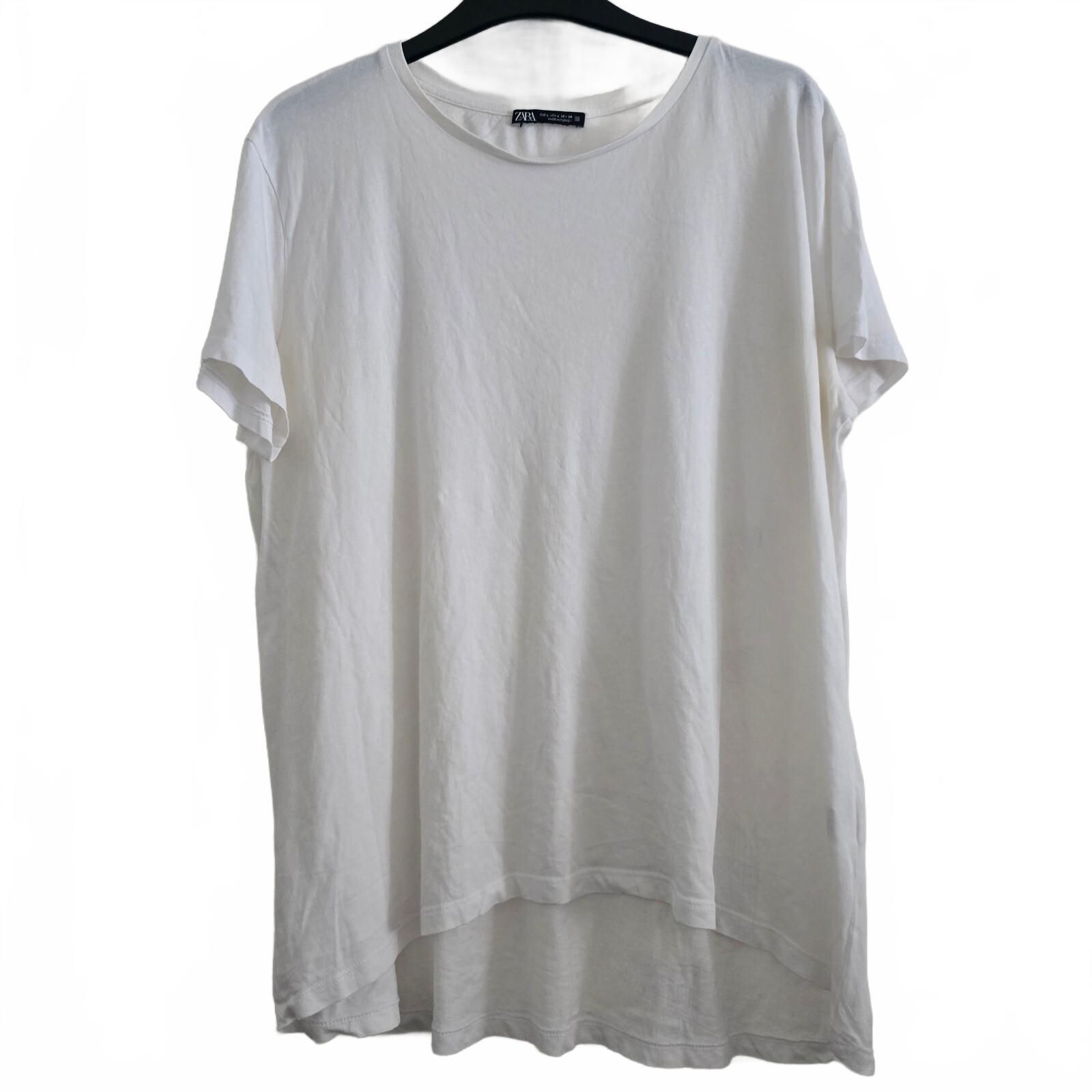 Zara White Cotton Short Sleeve T-Shirt, Size L, relaxed fit