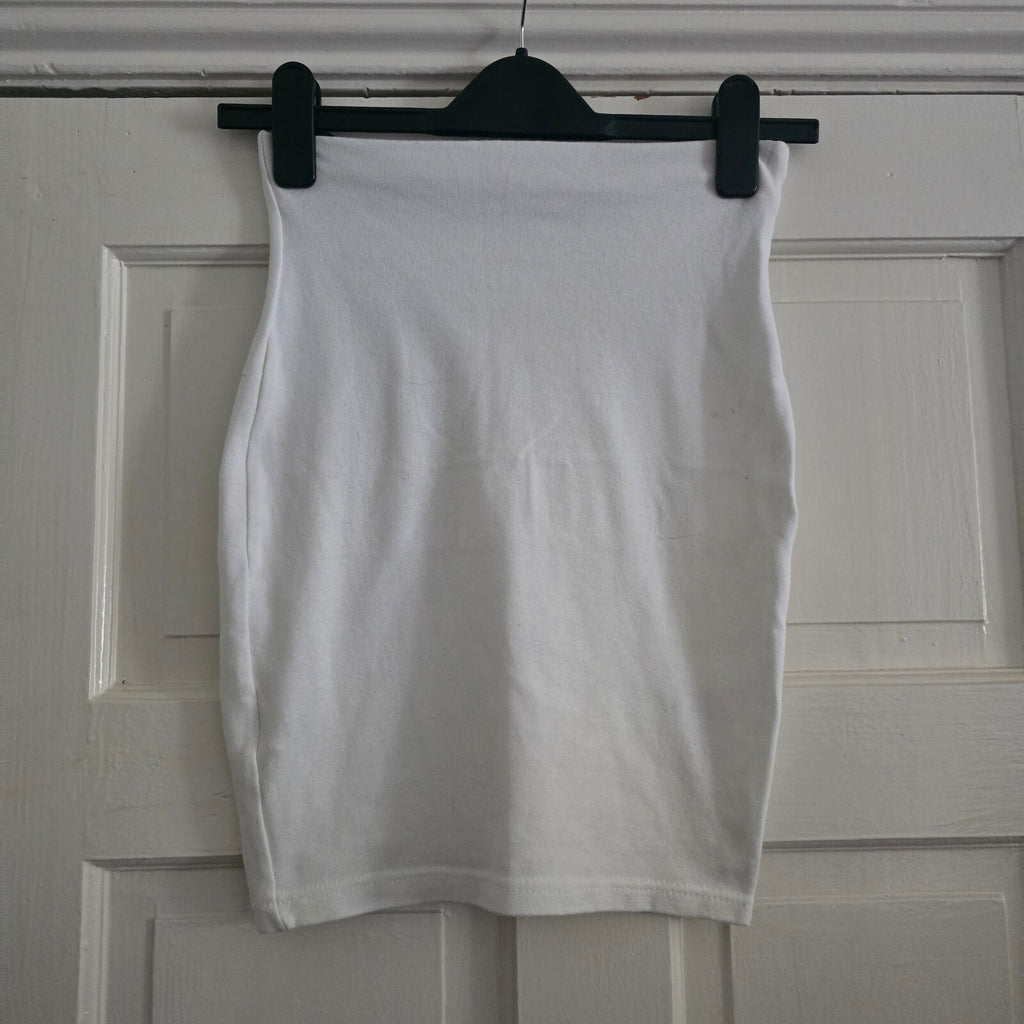 White Cotton Lycra Stretch Bodycon Mini tube Skirt, size S
