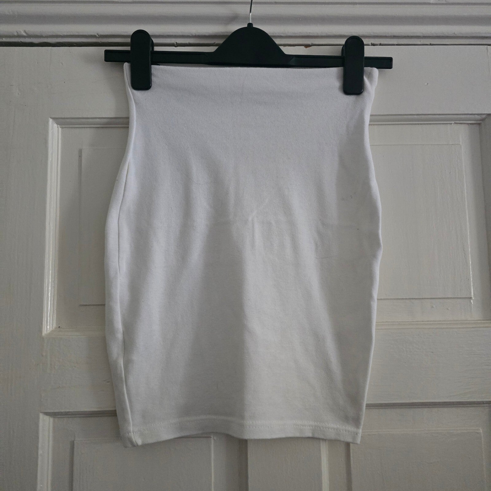 White Cotton Lycra Stretch Bodycon Mini tube Skirt, size S