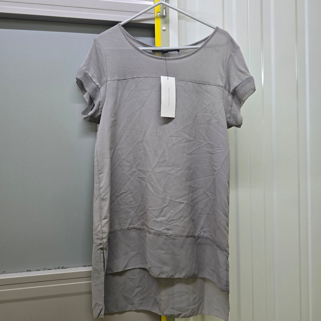 French Connection Dove Grey Polly Chif Raw SS Tunic Top XS, BNWT