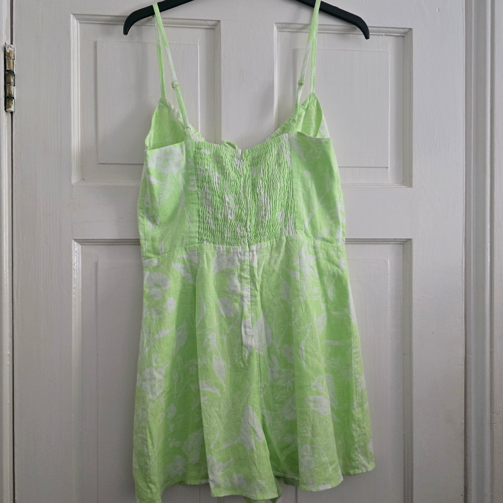 Bershka Women's Light Green Floral Print Linen Playsuit, Size S, BNWT