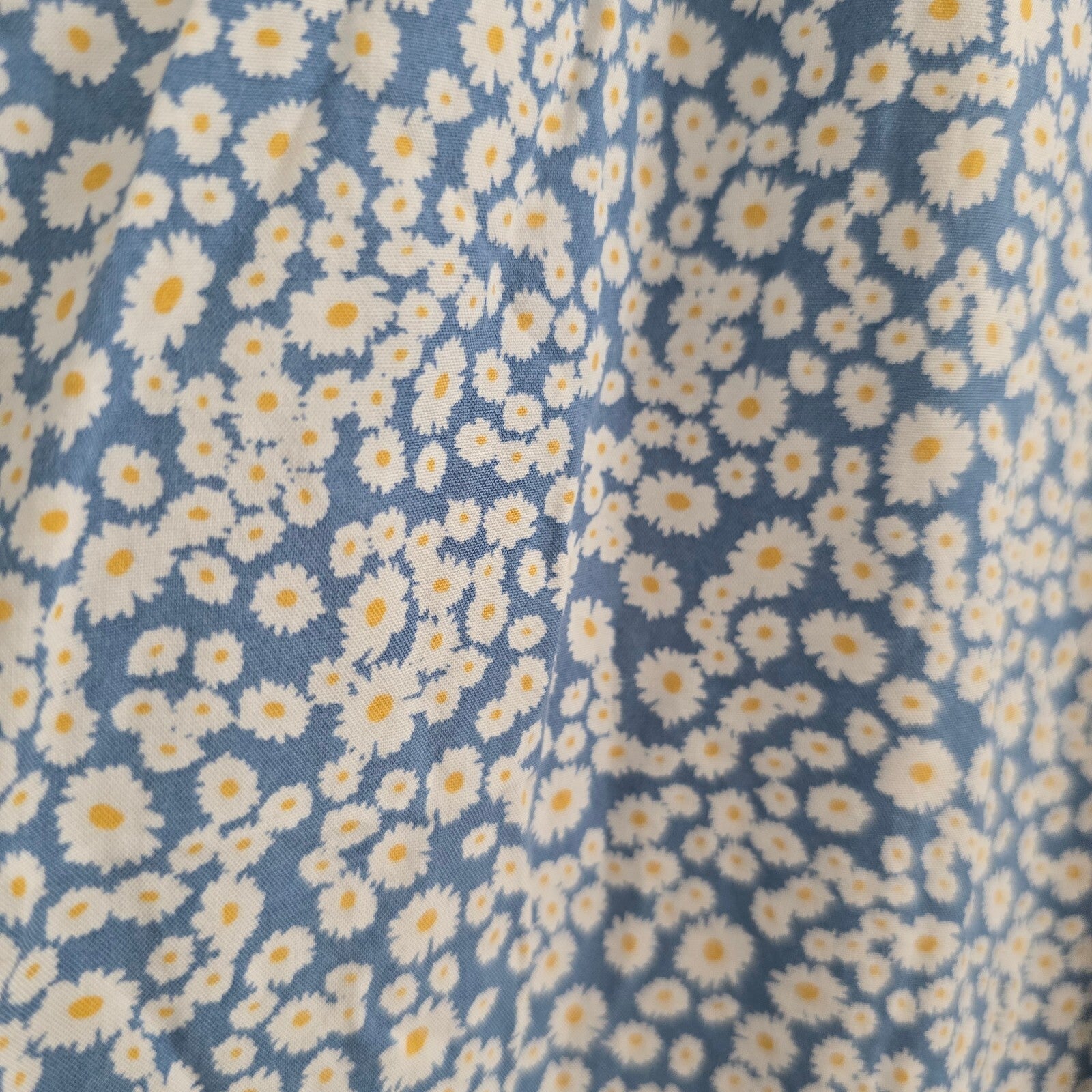 Blue Floral Viscose Wrap Dress with Elastic Waist, size S, lightweight floaty