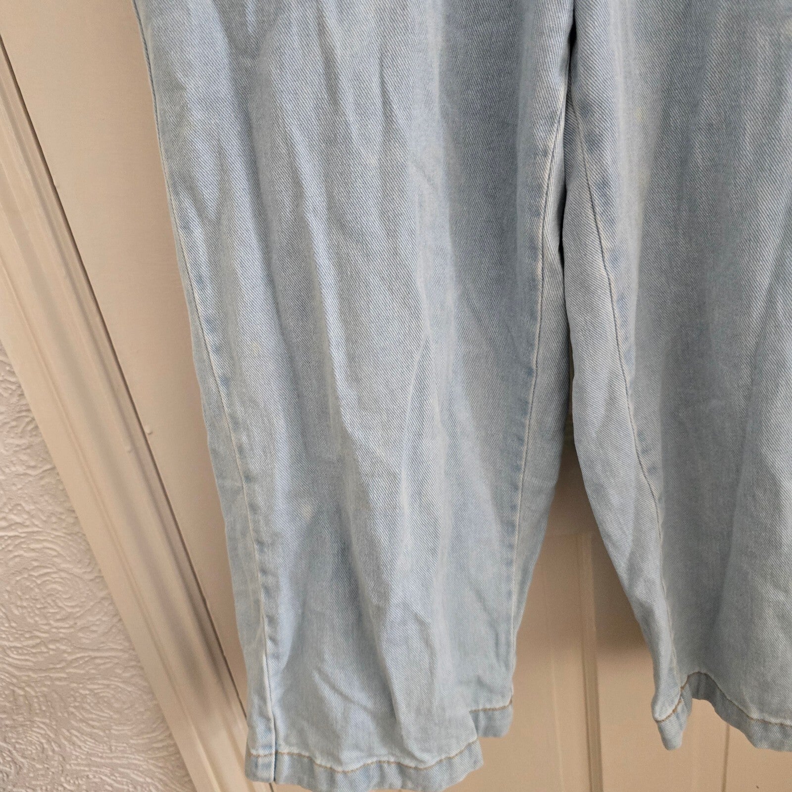 New Look Denim Light Blue Ruffle Strap Jumpsuit UK Size 8, wide cropped leg