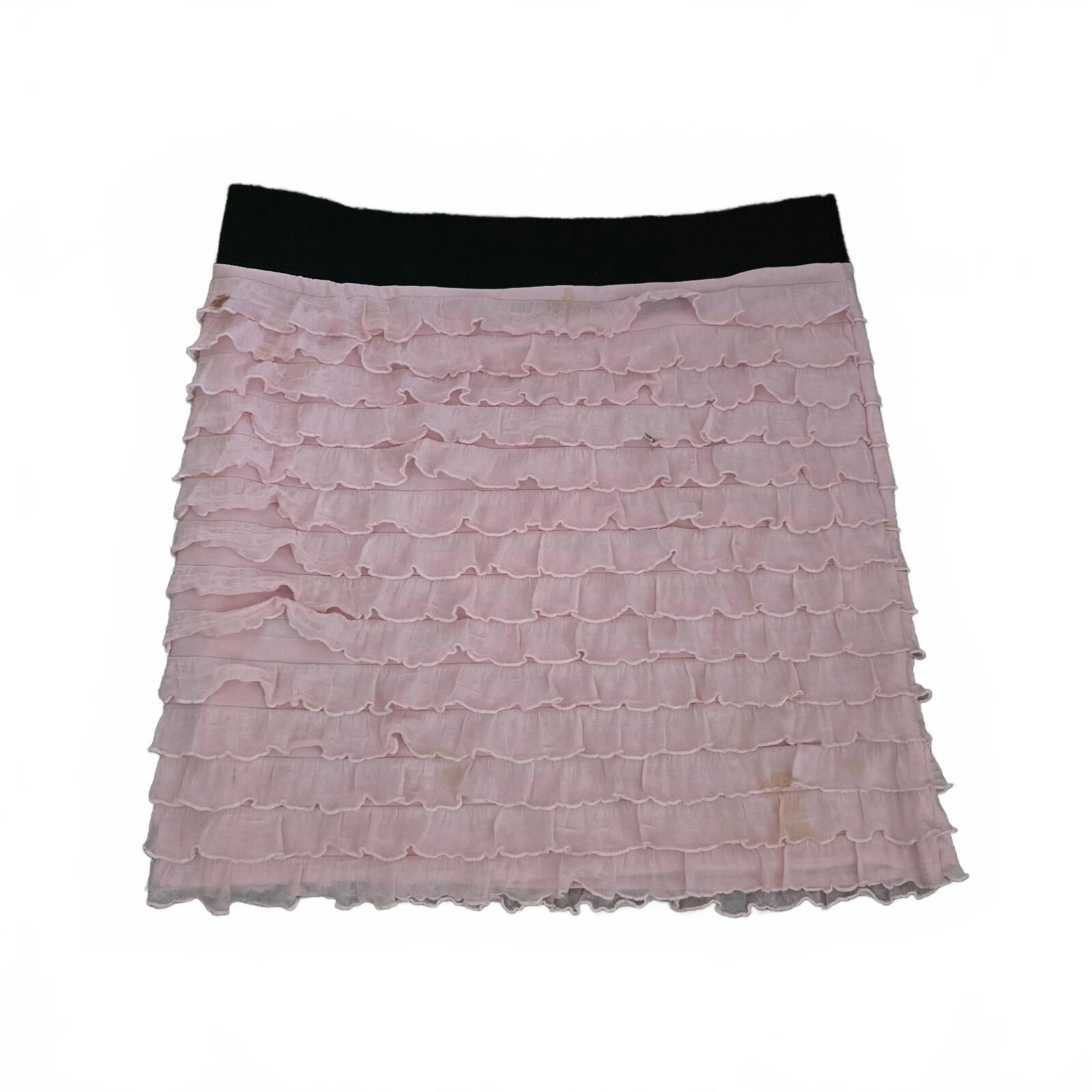 River Island Pink Ruffle Mini Skirt with Black Waistband Size 10