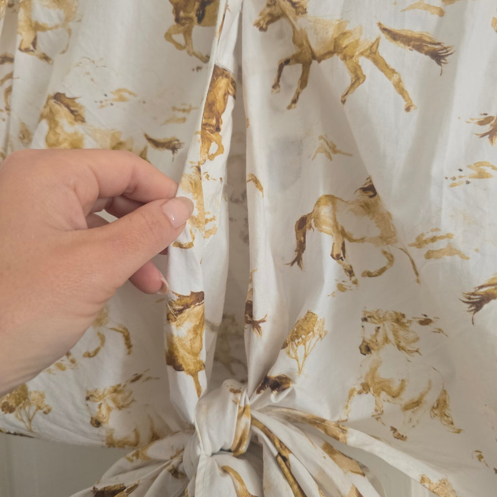Ganni Horse Print Puff-Sleeve Tie-Front Shirt - Size 34 (UK 6/8), sold out, rare