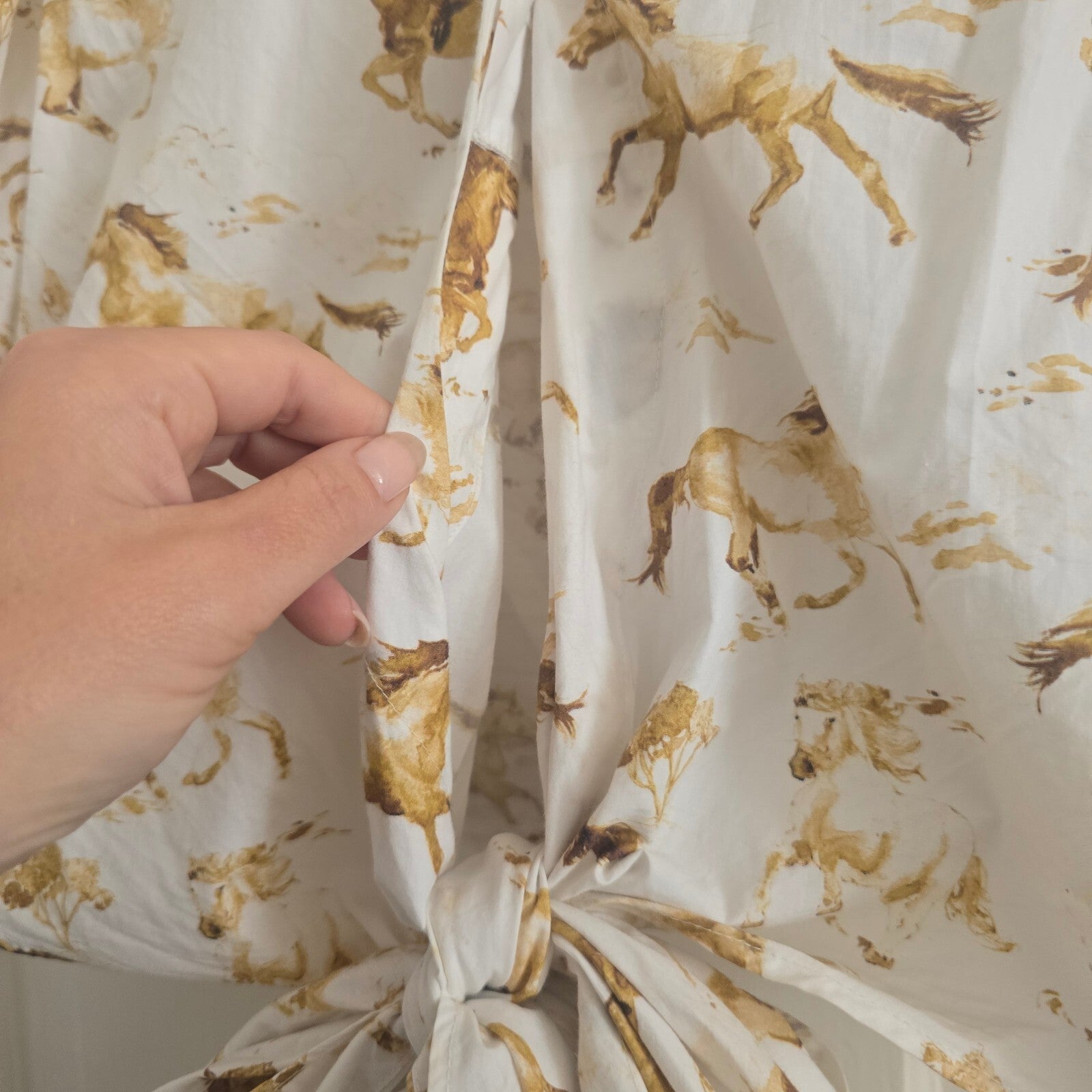 Ganni Horse Print Puff-Sleeve Tie-Front Shirt - Size 34 (UK 6/8), sold out, rare