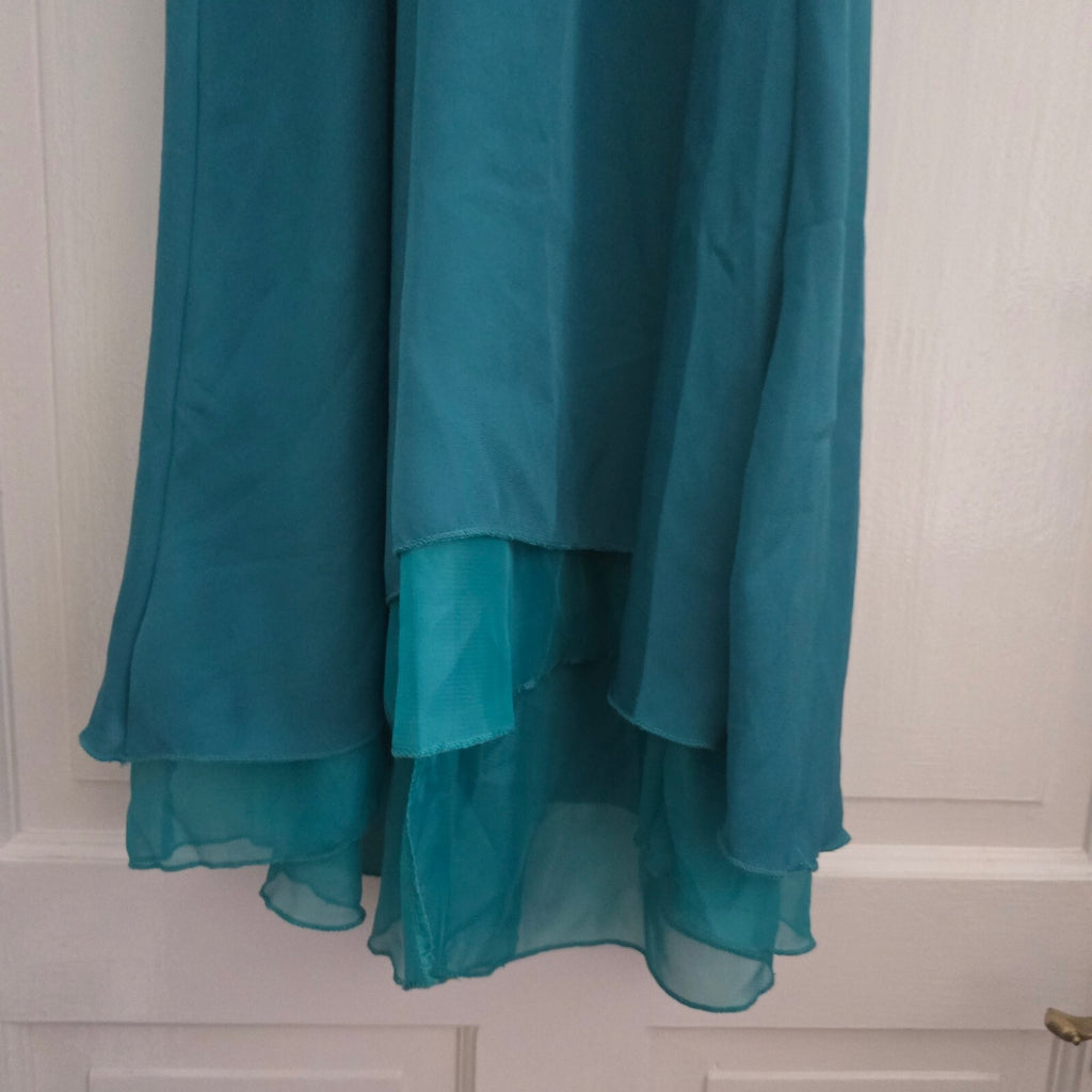 Teal Sleeveless High-Low Dress with Button Back Closure, Size Medium