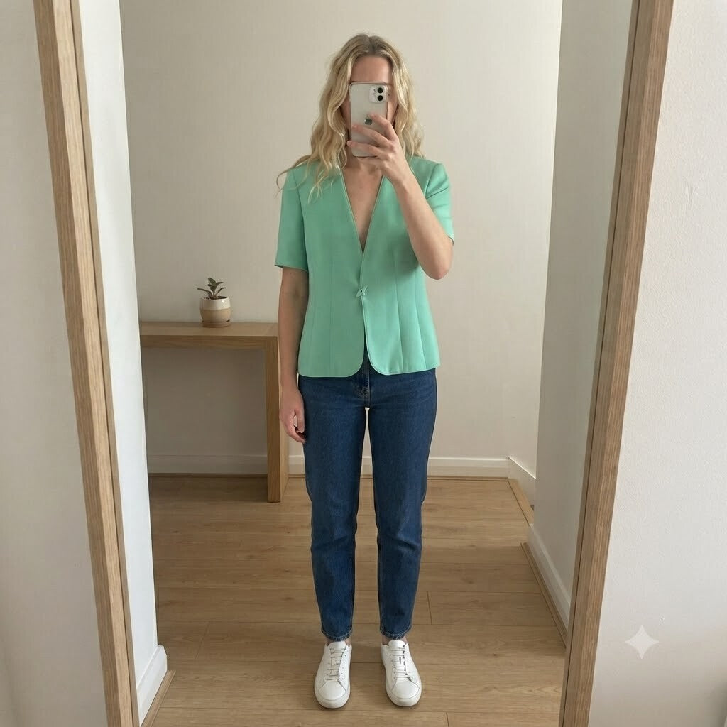 Jacques Vert Mint Green Short Sleeve Blazer Jacket UK Size 12