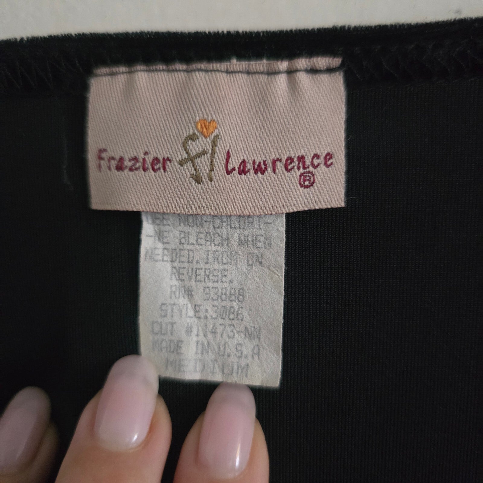 Frazier Lawrence Black Floral Velvet Long Sleeve Top Medium