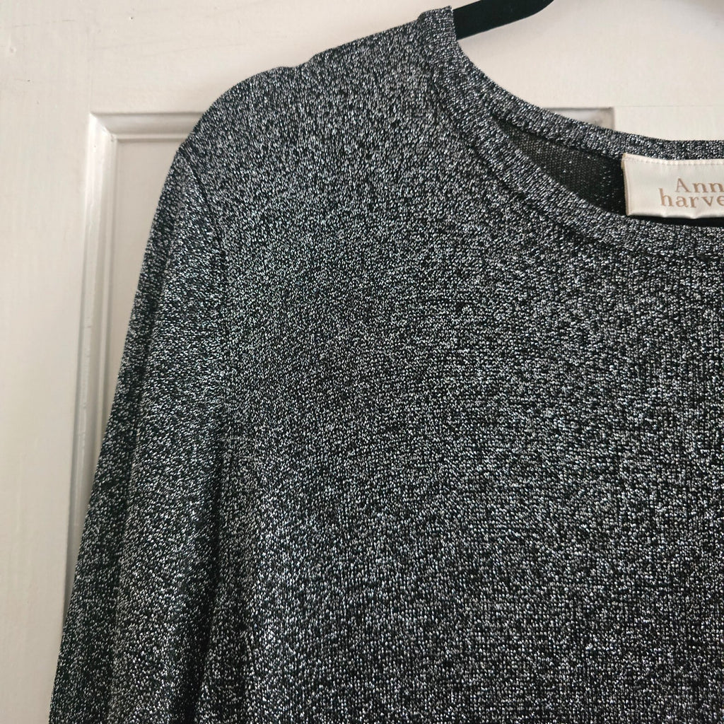 Ann Harvey UK16 Euro42 Black and Silver Long Sleeve Dress