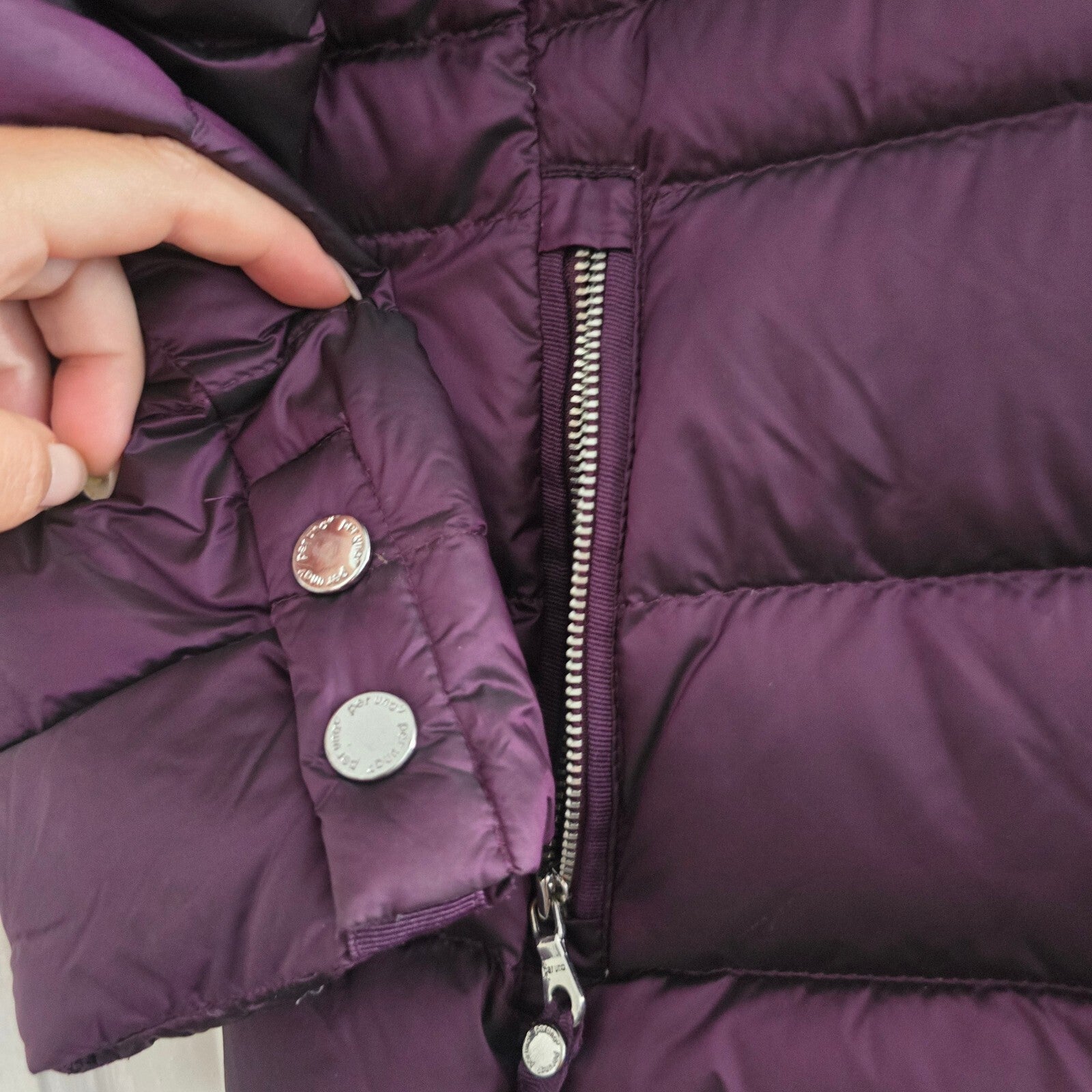 Per Una Deep Purple Puffer Jacket with Faux Fur Hood and Down lining, warm, 14