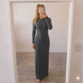 Zara Collection Long Sleeve Jersey Maxi Dress, Black and Grey Stripes,Size L