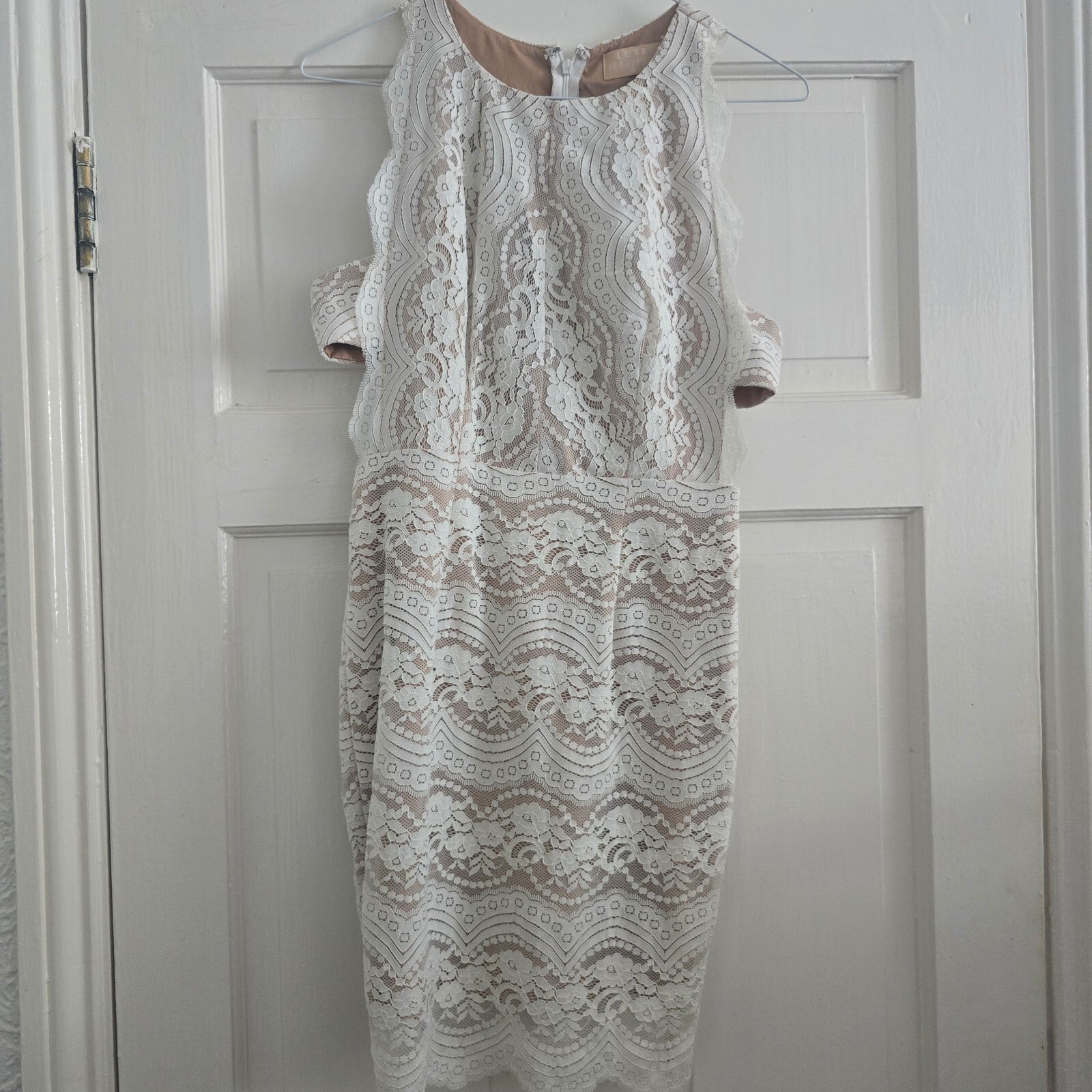Love Triangle Nude and White Lace Overlay Dress Size 10, bridal, hen party