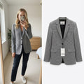 Zara Women's Houndstooth Blazer Jacket Size UK 10? oversized, BNWT, tweed
