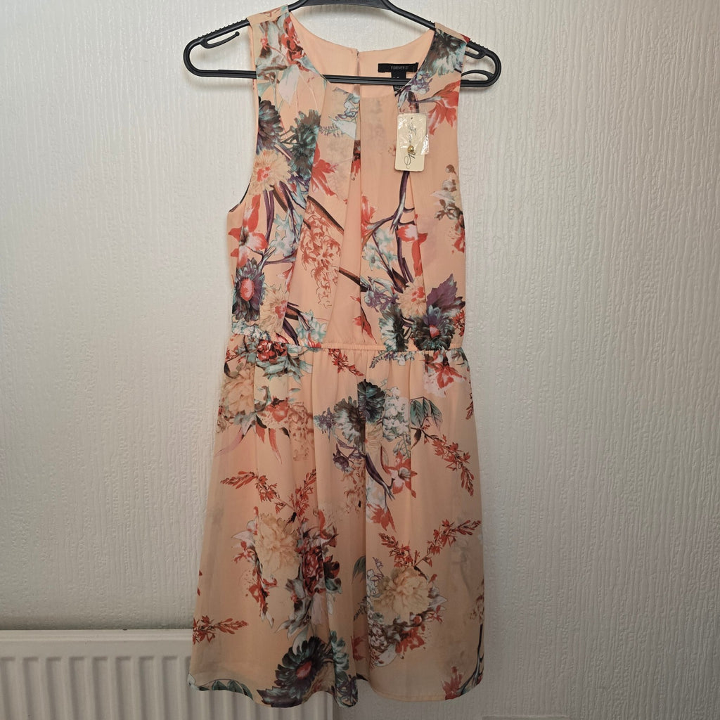 Forever 21 Peach Floral Sleeveless Dress with Ruffle Detail, BNWT, size M