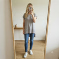 French Connection Dove Grey Polly Chif Raw SS Tunic Top XS, BNWT