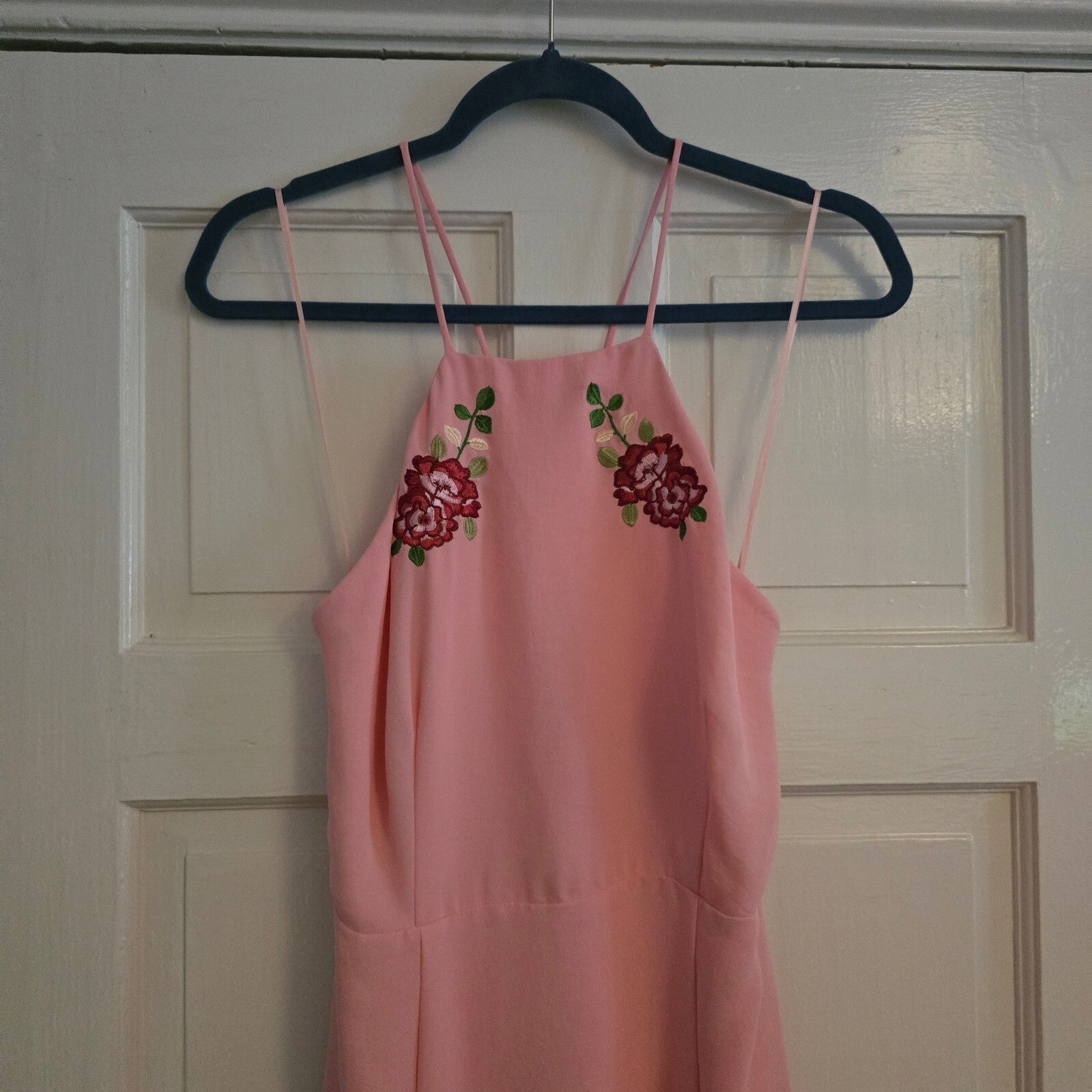 Topshop Pink Embroidered Floral Midi Dress UK 12, front splits, wedding, party