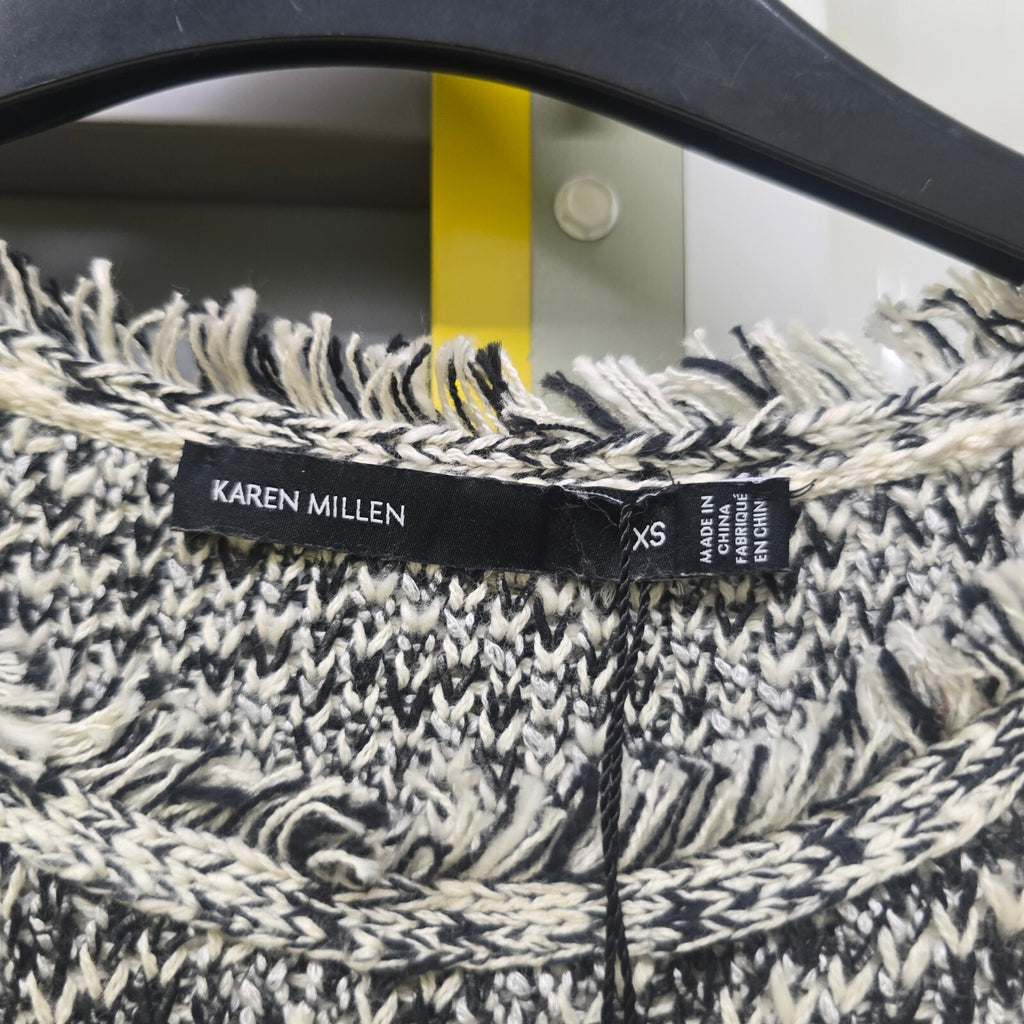 Karen Millen XS Black and White Knit Sweater Jumper with Fringe Detail BNWT, S