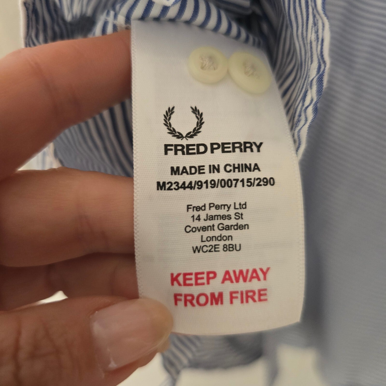 Fred Perry Men's Button-Down Shirt with Blue Stripes White Sleeves, Slim Fit, M
