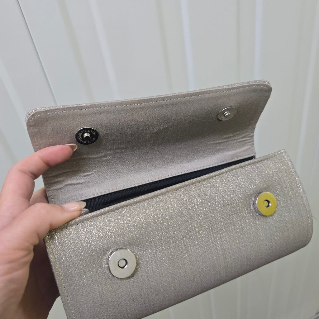 L.K. Bennett Silver Evening Clutch with Floral Crystal Clasp, Vintage Rare