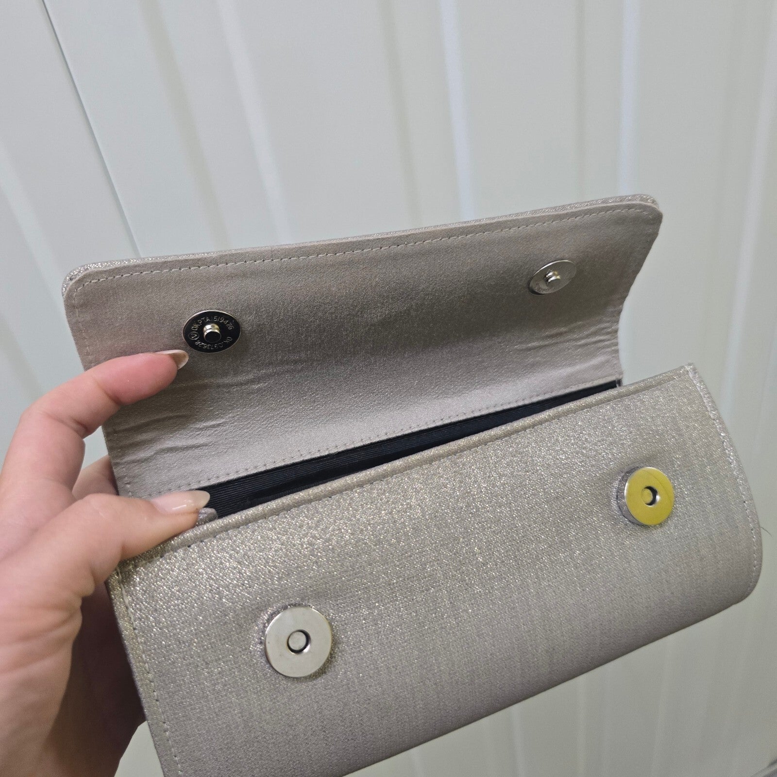 L.K. Bennett Silver Evening Clutch with Floral Crystal Clasp, Vintage Rare