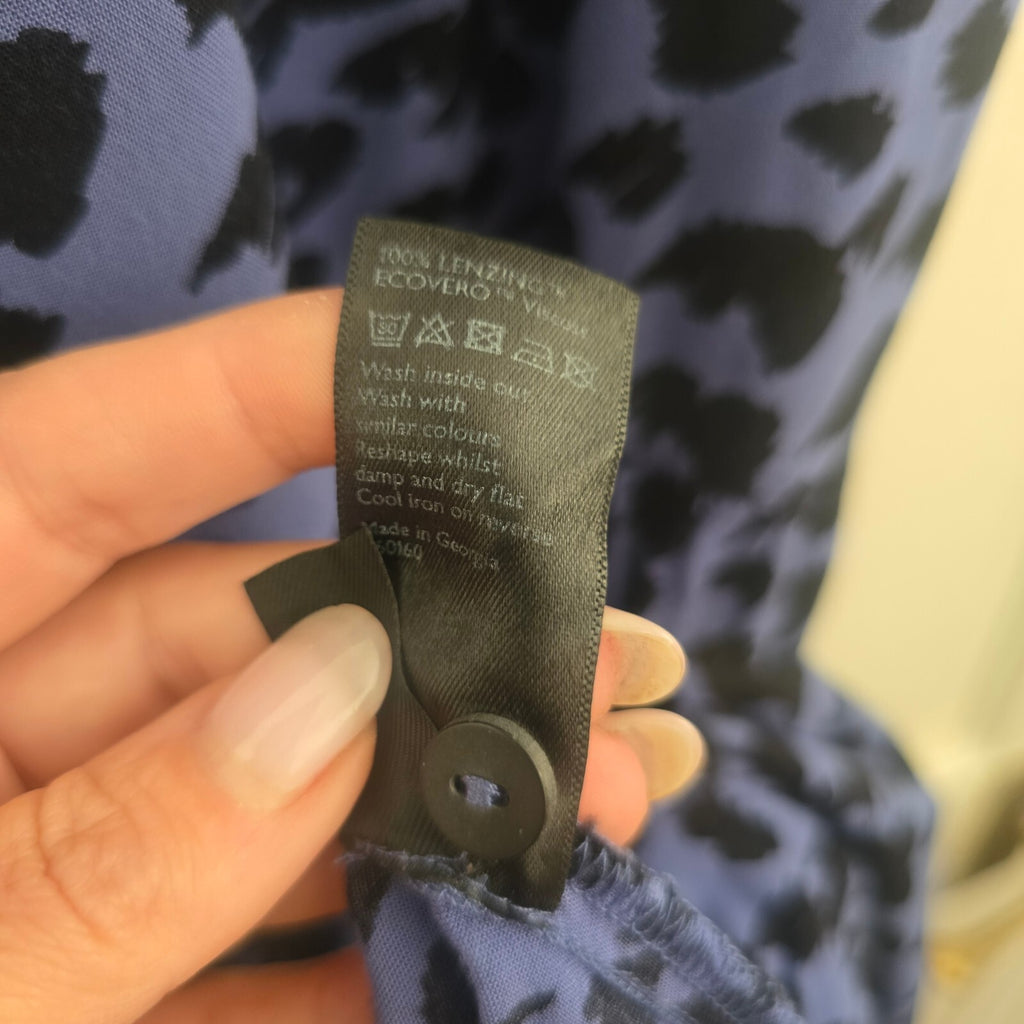 John Lewis Blue and Black Animal Print Long Sleeve Midi Shirt Dress Size 14
