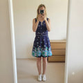 By Henry Holland Navy Blue Floral Cotton Dress Size 12, retro, festival, rare