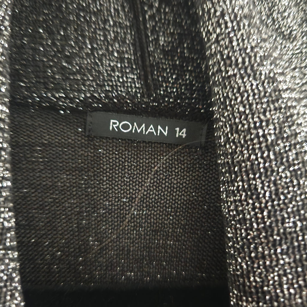 Roman Women's Black and Silver Metallic Open Front Cardigan Size 14