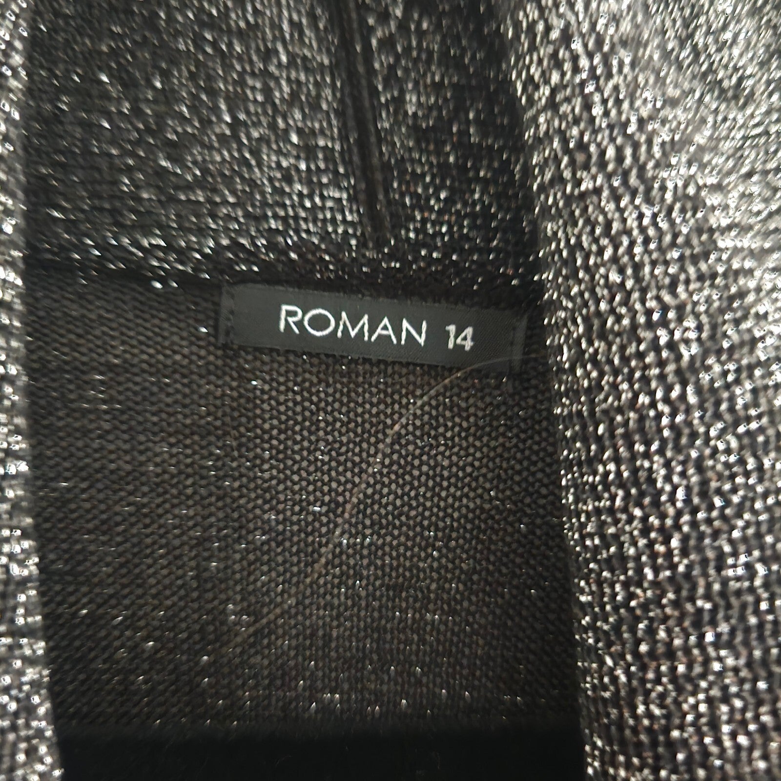 Roman Women's Black and Silver Metallic Open Front Cardigan Size 14