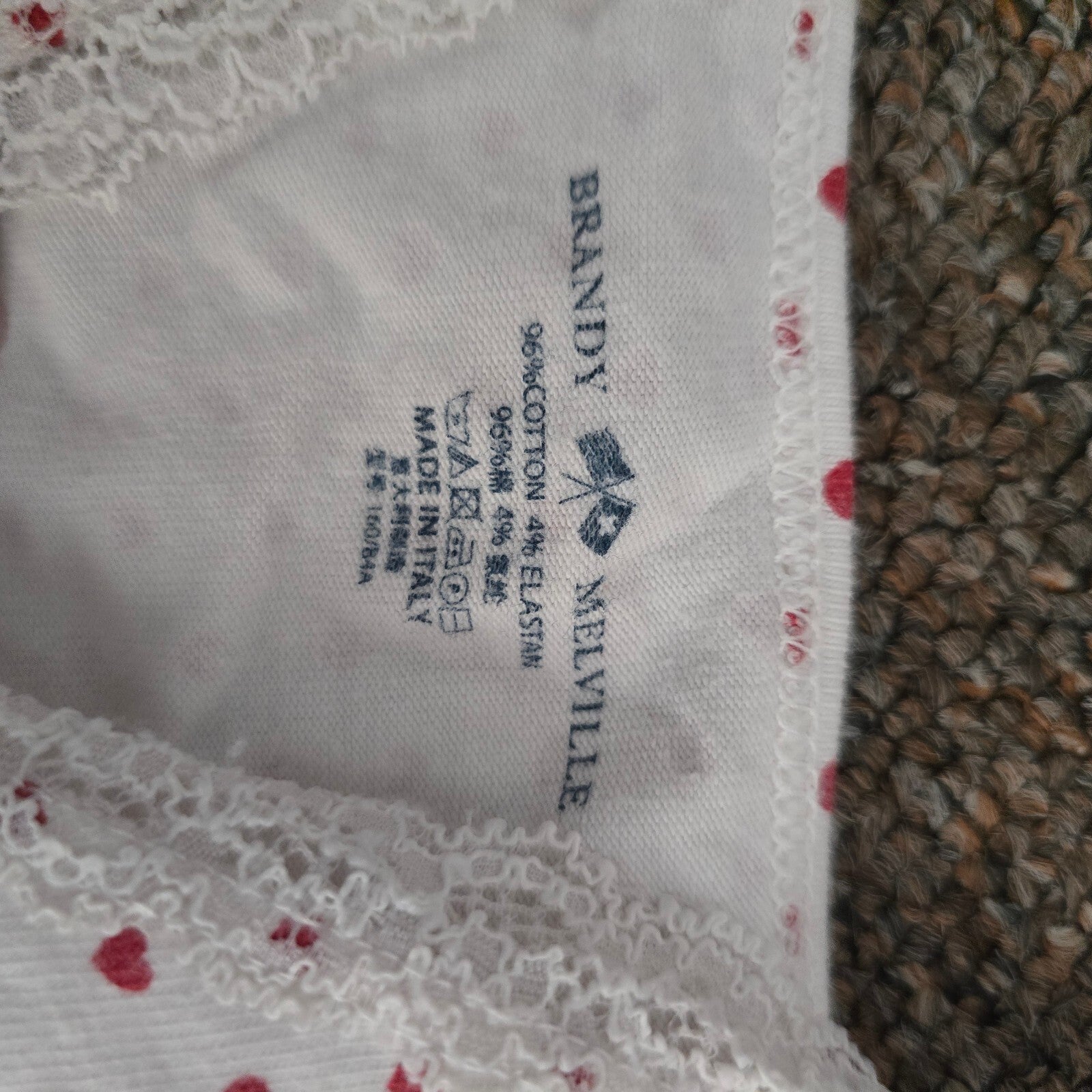 Brandy Melville White and Red Heart Print Lace Trim Cami Top, size S, Y2K