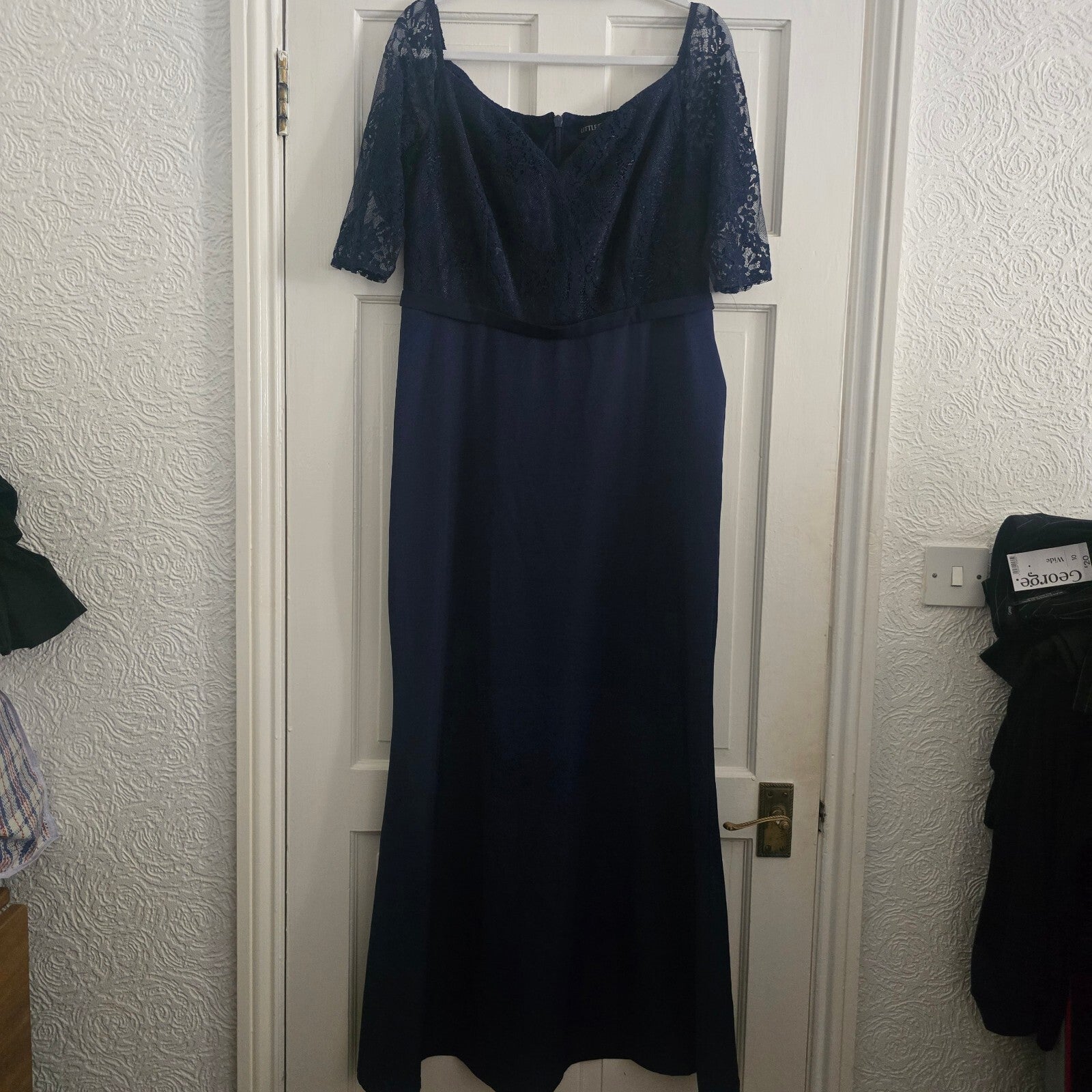 Little Mistress Navy Lace Evening Dress with Half Sleeves, BNWT, size 16