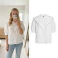 Seventy + Mochi Valentine Blouse White Organic Cotton Size 12, frill collar