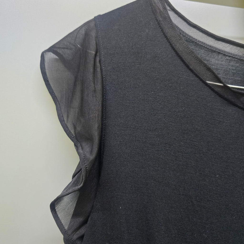 French Connection Black Sheer Ruffle Sleeve Top XS, cold shoulder