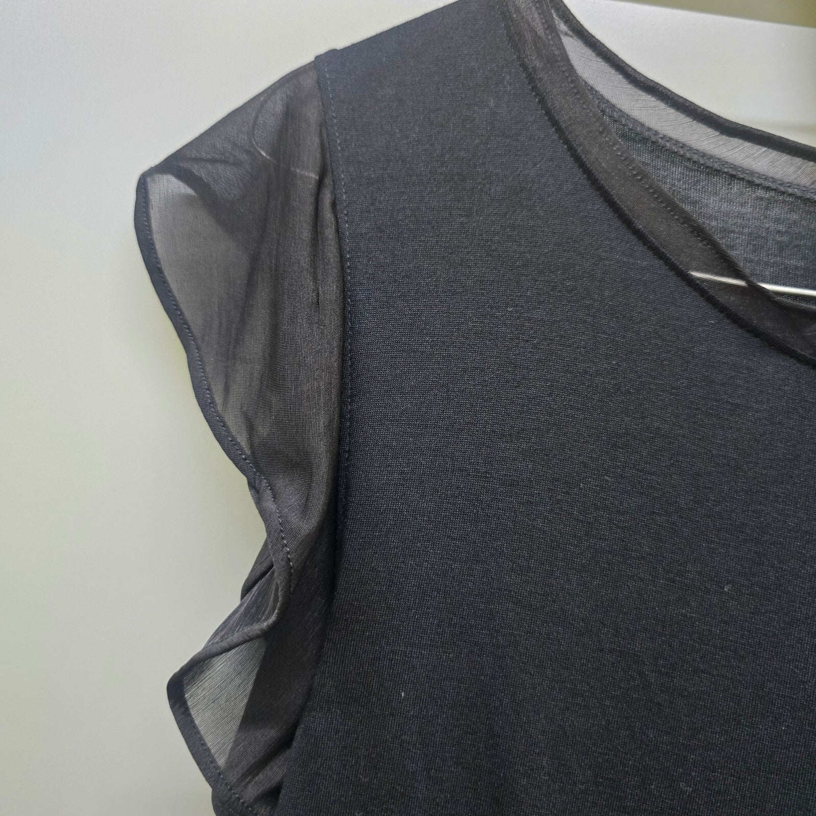 French Connection Black Sheer Ruffle Sleeve Top XS, cold shoulder