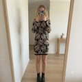 Karen Millen Black and Beige Floral Long Sleeve Dress with Back Zip, size S