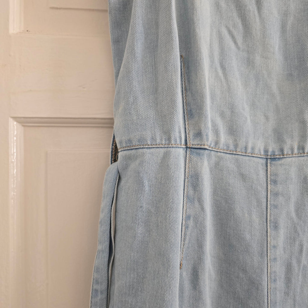 New Look Denim Light Blue Ruffle Strap Jumpsuit UK Size 8, wide cropped leg