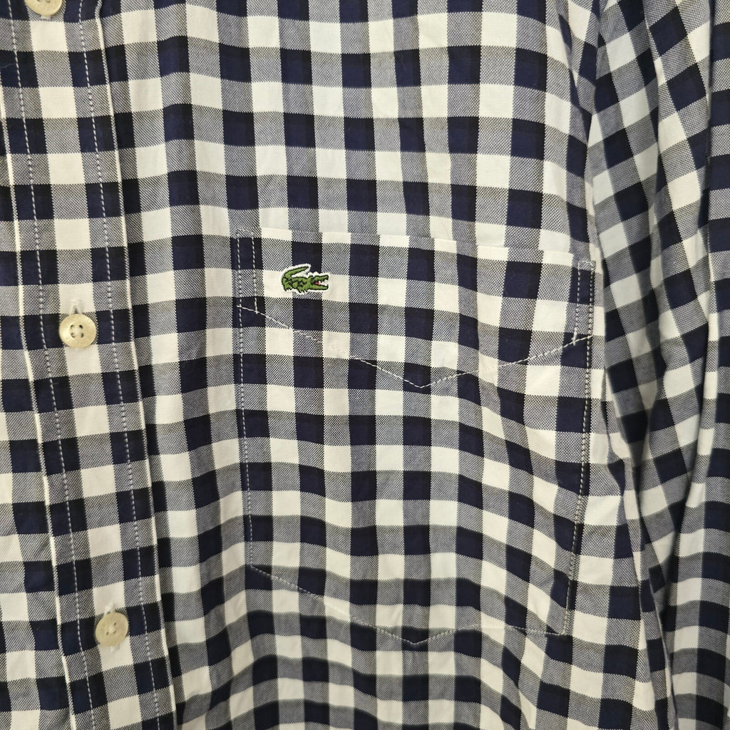 Lacoste Men's Navy and White Check Cotton Button-Down Shirt Size 38