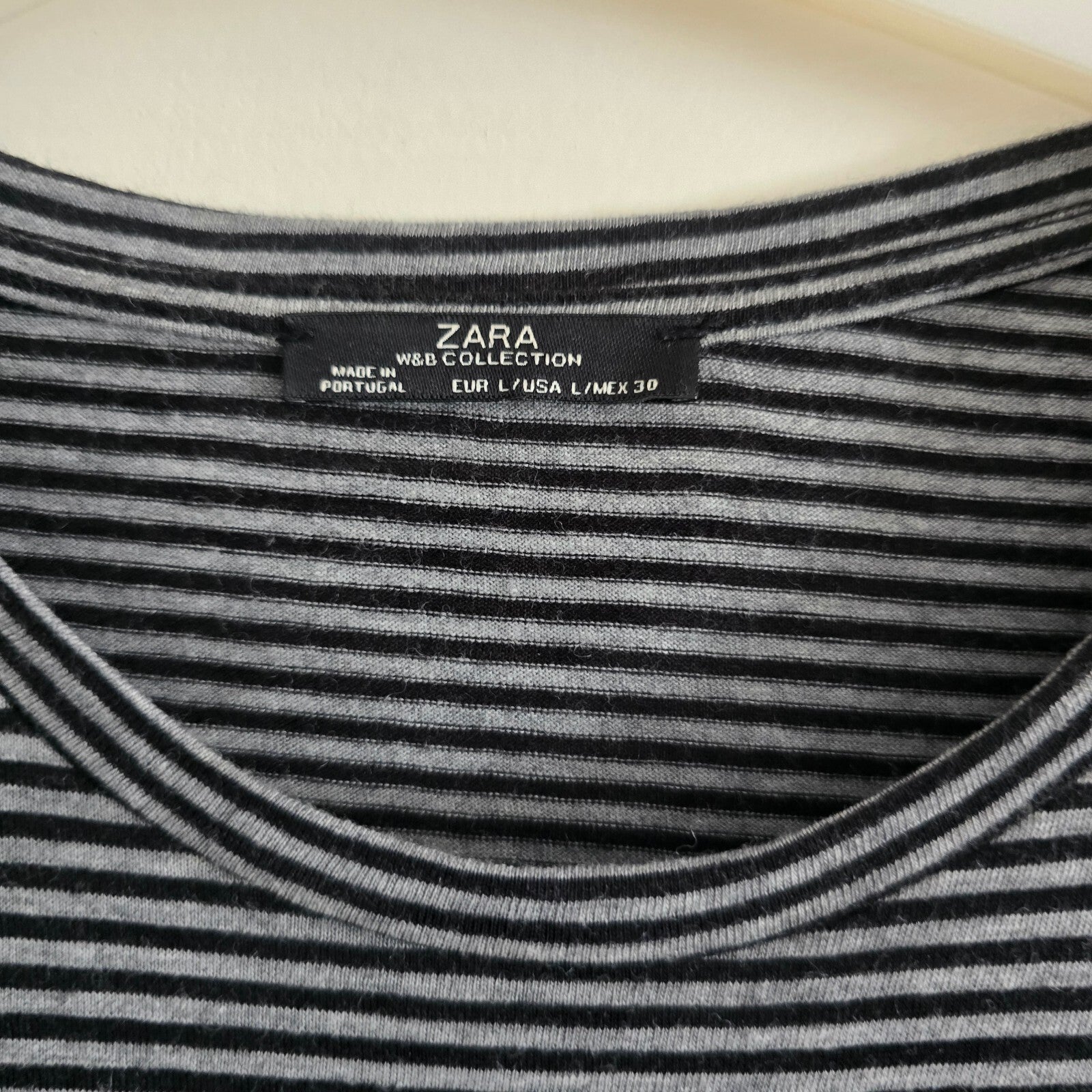 Zara Collection Long Sleeve Jersey Maxi Dress, Black and Grey Stripes,Size L