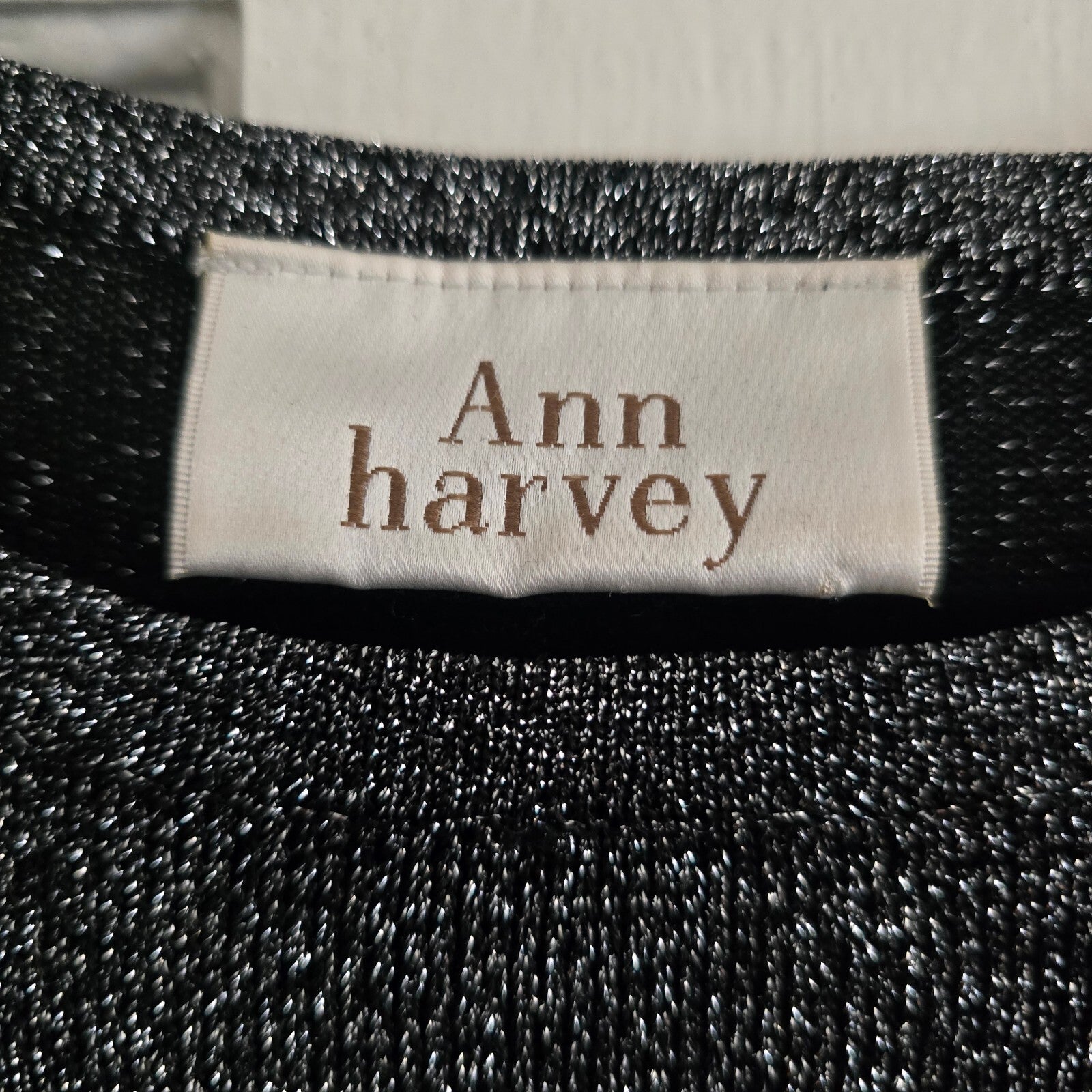 Ann Harvey UK16 Euro42 Black and Silver Long Sleeve Dress