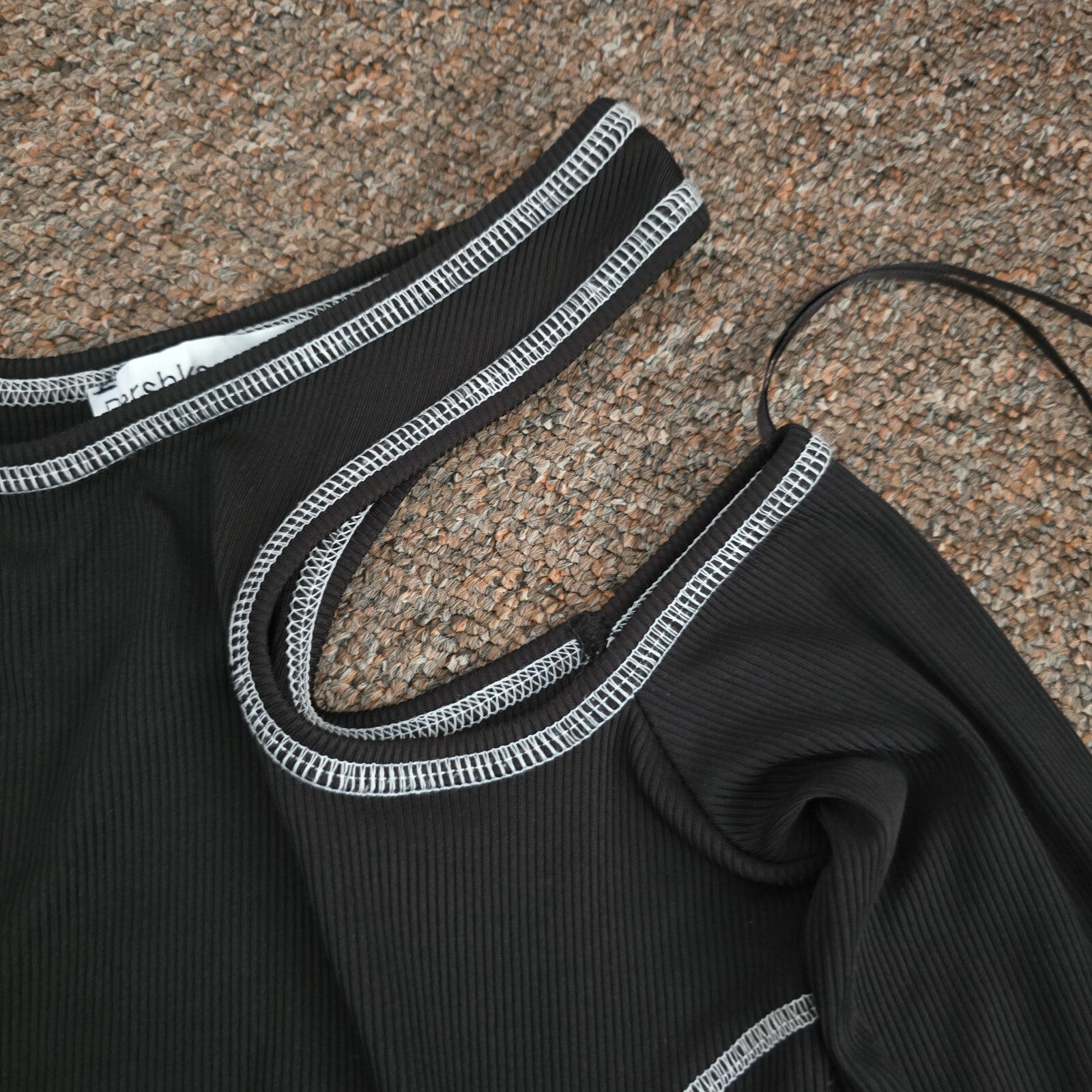 Bershka Black Asymmetric Cutout Long Sleeve Top XS