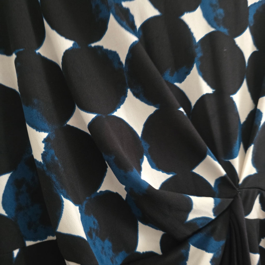 Roman Women's Black and Blue Polka Dot Knot Front Top Tie side Size 10, stretch