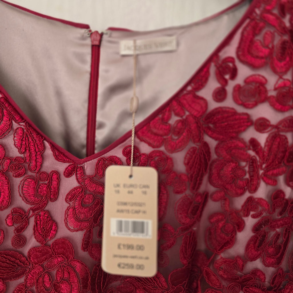 Jacques Vert BNWT Red Floral Lace Overlay Dress UK 18, Mother Of the Bride/Groom