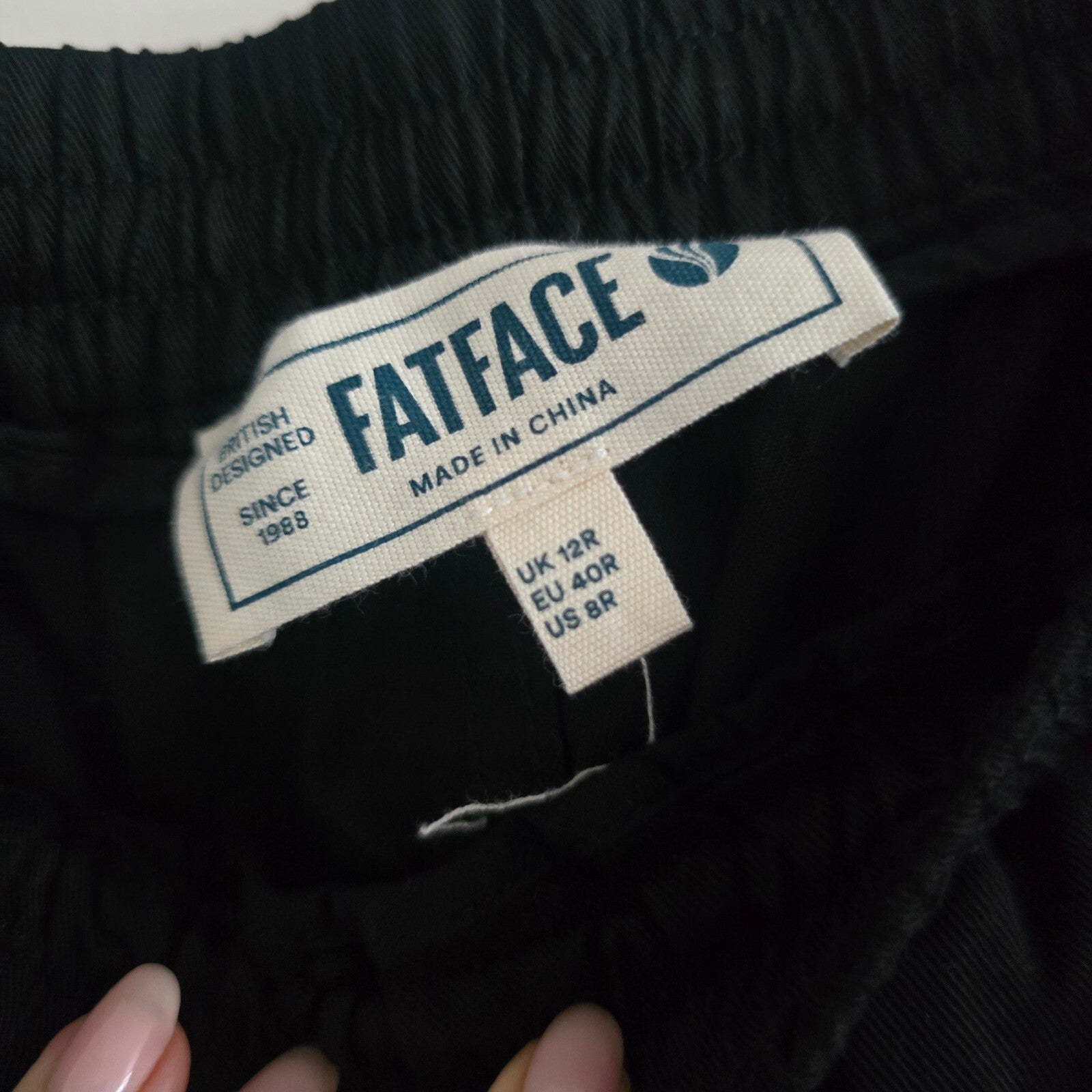 FatFace Black Elastic Waist Jogger Pants UK 12R relaxed soft lightweight comfy