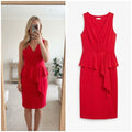 Monsoon Red Sleeveless Peplum Dress UK Size 12, BNWOT, V neck, Drape