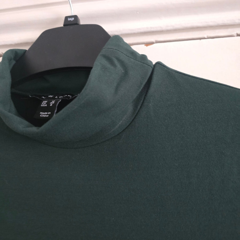 New Look Dark Green Long Sleeve Turtleneck Bodycon Dress UK 12 EU 40 USA 8
