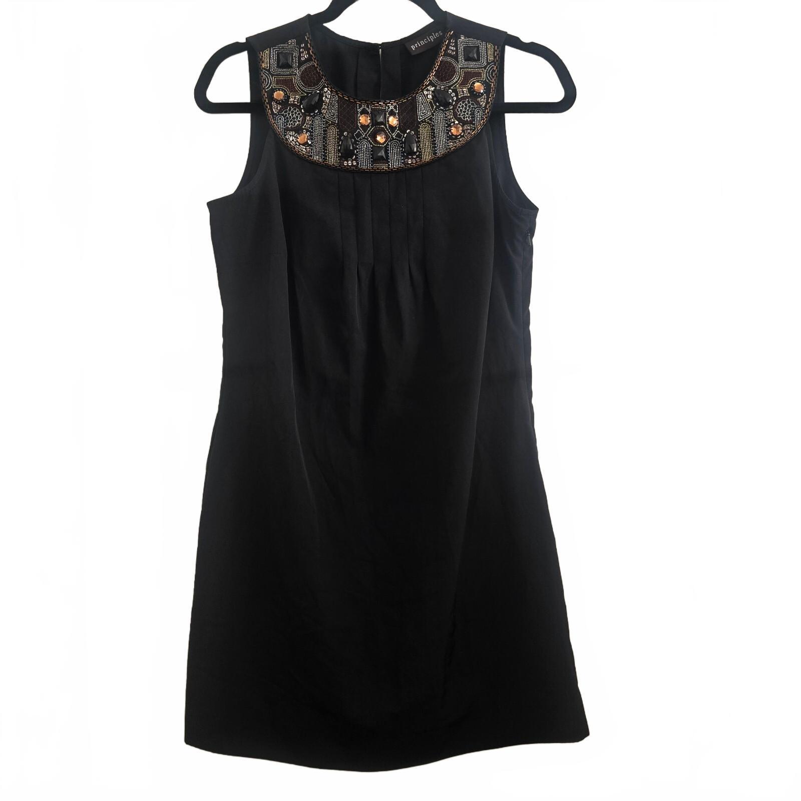 Principles Black Sleeveless Dress with Embellished Neckline, knee length, size S