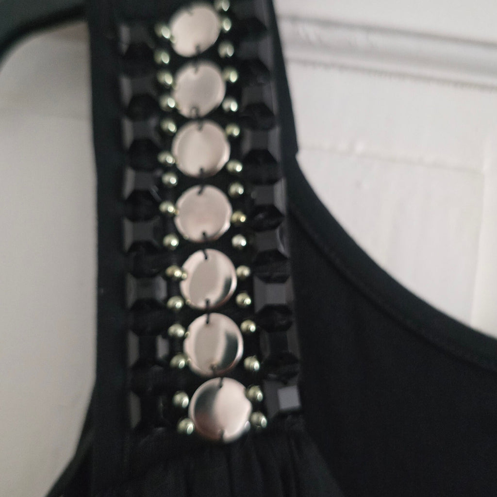 Roman Originals Black Jersey Wrap front boho Embellished Maxi Dress, size M