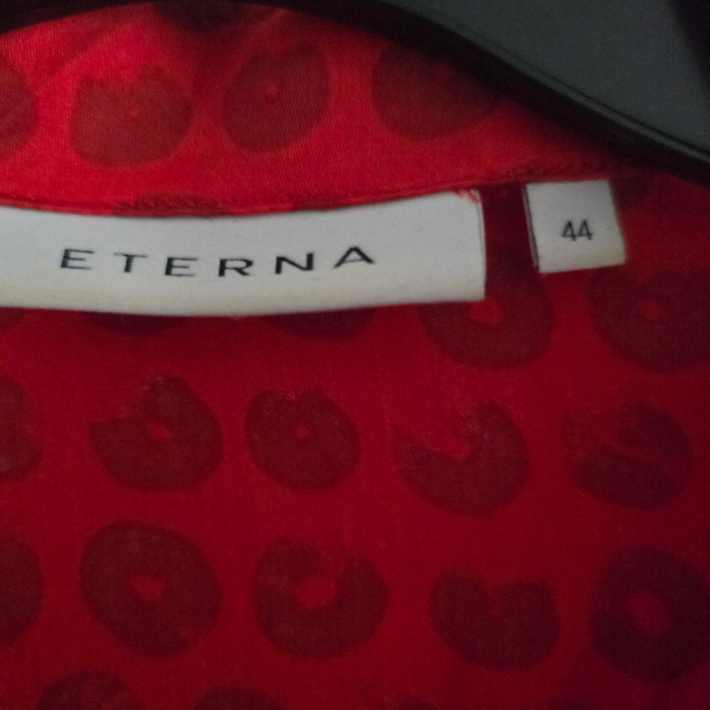 Eterna Red Patterned Cotton Long Sleeve Shirt Blouse, size L, satin feel
